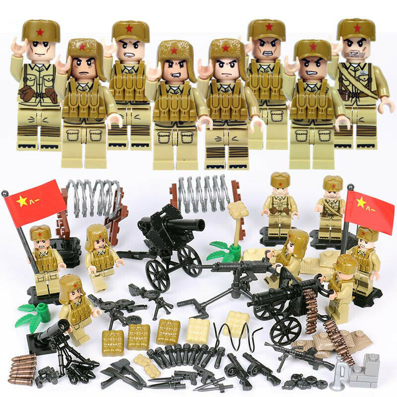 Chinese Army Set 8pc Action Figures W/Mortar & Machine Gun  (71019)