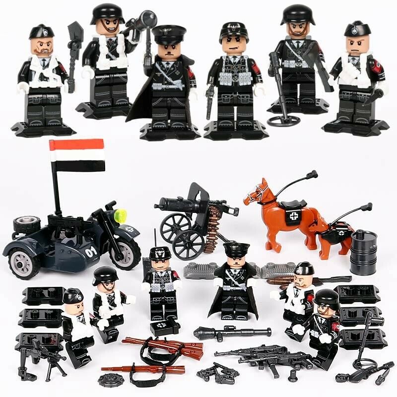 WWII German Army W/Motorcycle & Machine Gun Set 6pc Action Figures (71009)