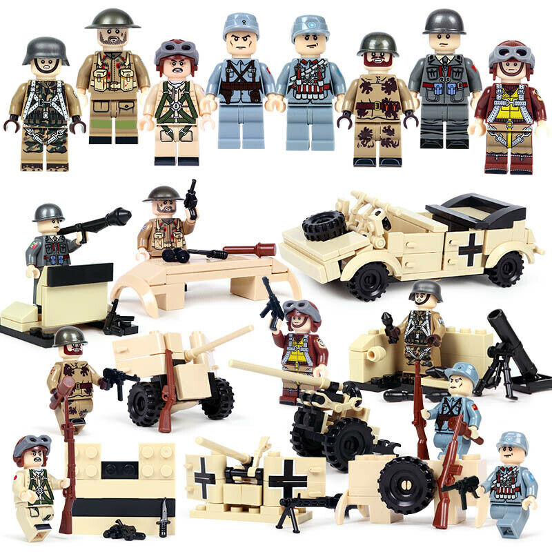 WW2 German 8 Pcs Set Action Figures With Schwimmwagen  (30205)