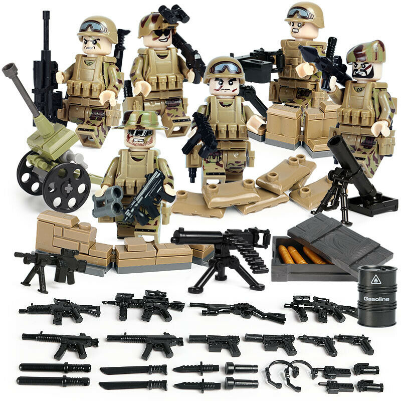 Modern Army W Mortar & Field Gun Set 6pc Action Figures (317)