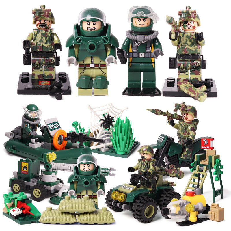 Army Set 4pc Action Figures  Scuba, Bomb Squad, Motorcycle, & ATV (246)