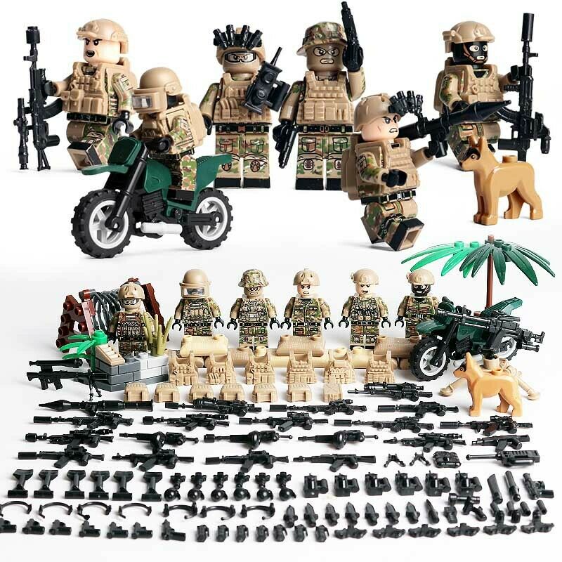 Modern Army Jungle Set 6pc W/Canine and Motorcycle Action Figures  (K106)