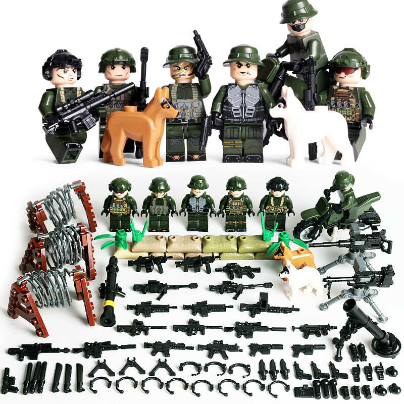 Modern Army Set 6pc W/Canine and Motorcycle Action Figures (K105)